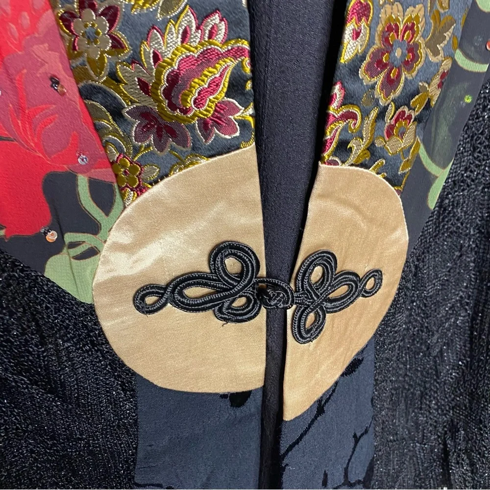 Spencer Alexis Red Black Floral Sheer Sleeve Velvet Detail Kimono Lace Size 2X - Picture 4 of 13